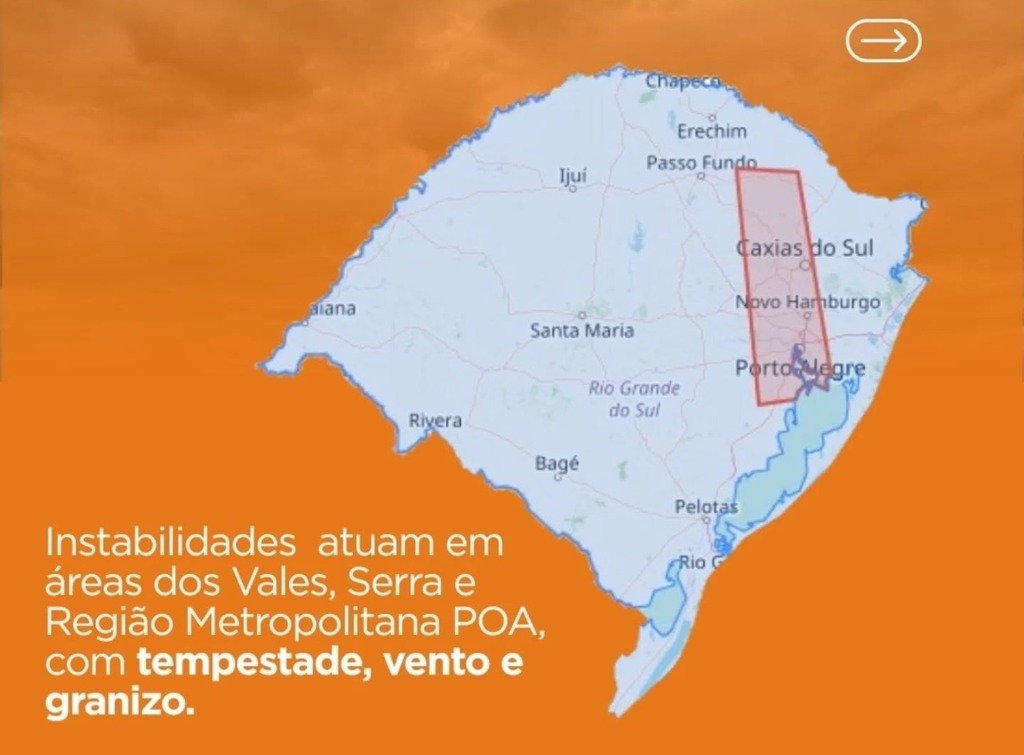 Defesa Civil emite alerta de risco alto para tempestades no Rio Grande do Sul